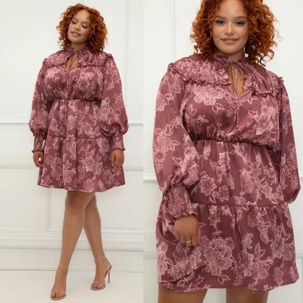 Eloquii Elements floral Puff long Sleeve Tiered Dress 14/16